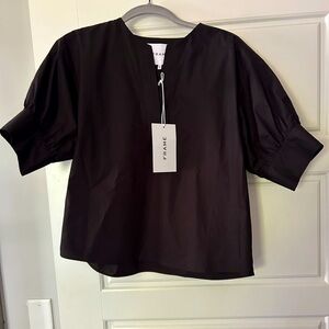 NWT FRAME black puff sleeved blouse in XS